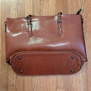 Brown Faux Leather Tote Bag